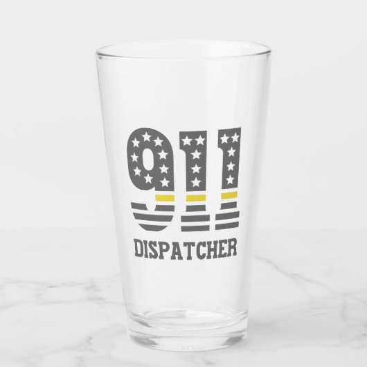 911 Dispatcher USA Flag Thin Yellow Line Emergency Glas (Voorkant)