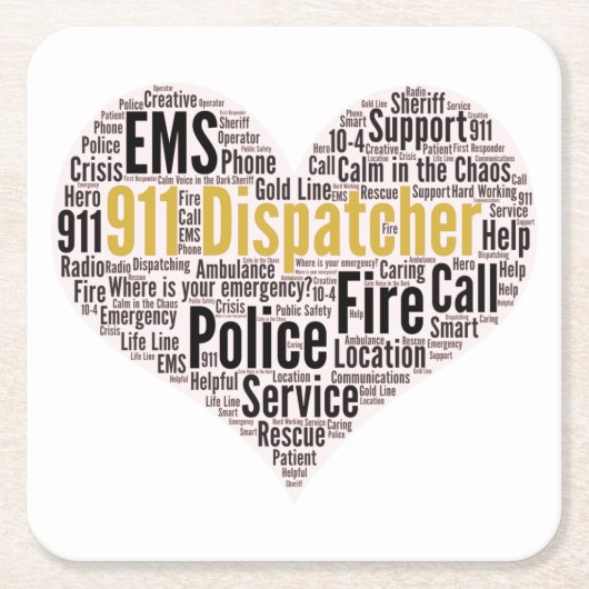 911 Dispatcher Word Cloud Kartonnen Onderzetters (Voorkant)