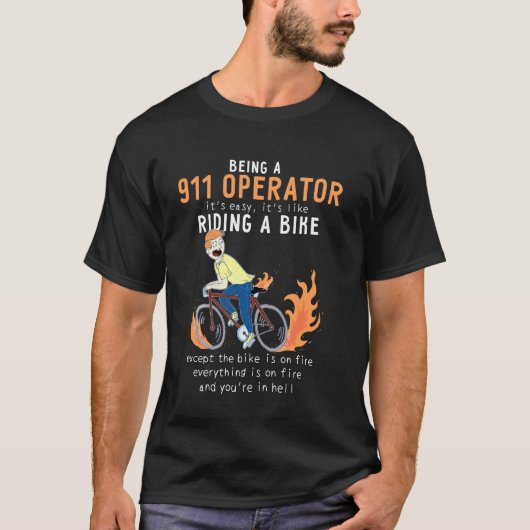 911 Exploitant met Riding Bike Cyclist Funny Long T-shirt (Voorkant)