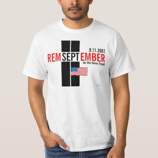 911 Herinner September 11 Vlag Rood T-shirt (Voorkant)