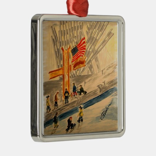 911 Heroes Premium Square Ornament (Rechts)