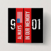 911 Memorial Zwarte Rode Plein Button (Voorkant)