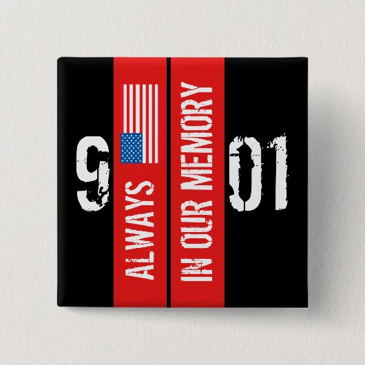 911 Memorial Zwarte Rode Plein Button (Voorkant)
