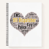 911 Mok van de Dispatcher Word Cloud Coffee Notitieboek (Voorkant)