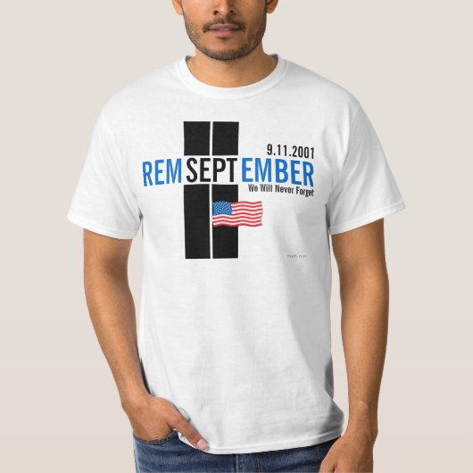 911 Remember September 11 Vlag Blauw T-shirt (Voorkant)