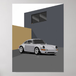 911 Silver Classic Car – Minimalistisch Retro Zilv Poster