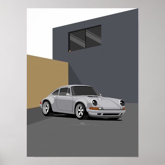 911 Silver Classic Car – Minimalistisch Retro Zilv Poster (Voorkant)