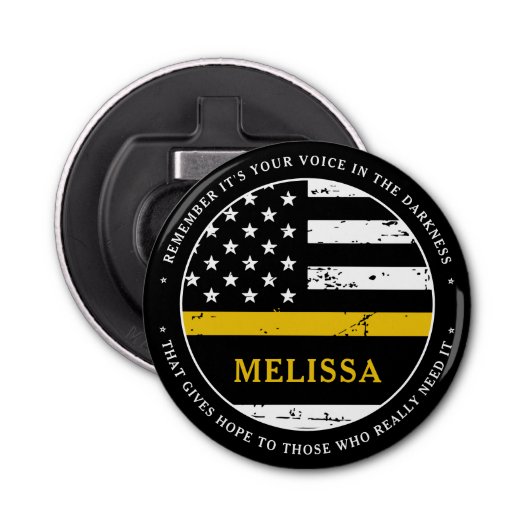 911 Verzender op persoonlijke titel Thin Gold Line Button Flesopener (Voorkant)