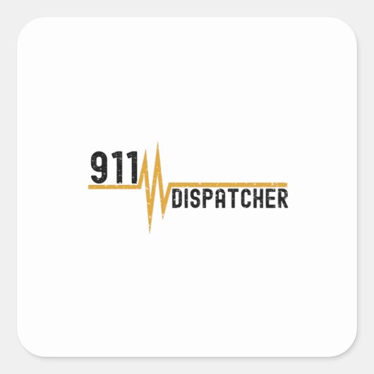 911 verzender thin gold line hartslag vierkante sticker (Voorkant)