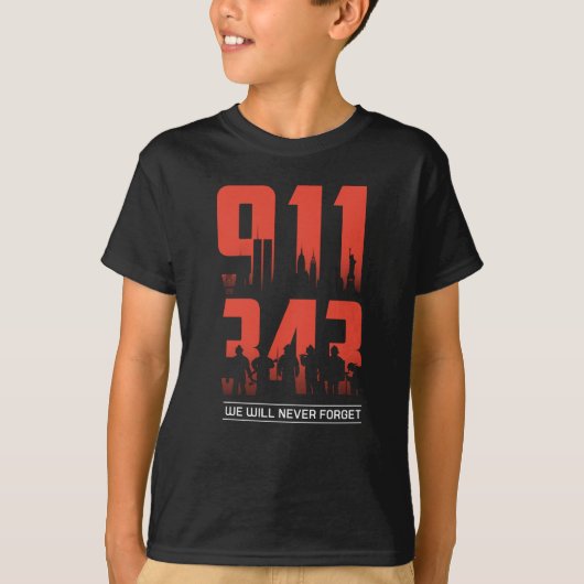 911 We zullen nooit 343 brandweerlieden vergeten T-shirt (Voorkant)