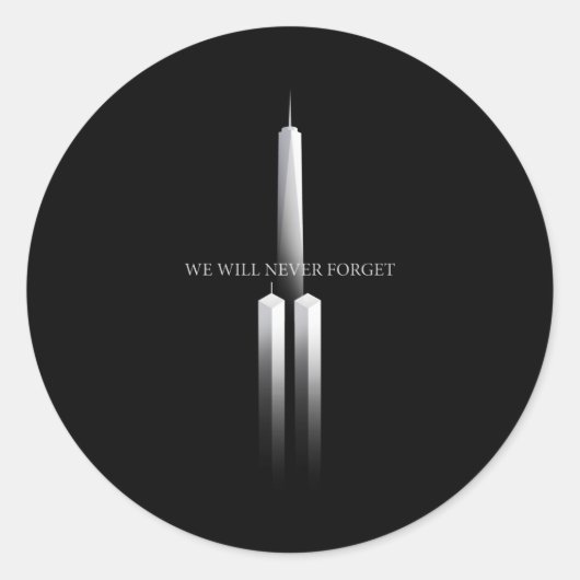 911 We zullen nooit Jubileum Twin Towers vergeten Ronde Sticker (Voorkant)
