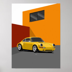 911 Yellow Classic Car Poster – Retro Sportwagen