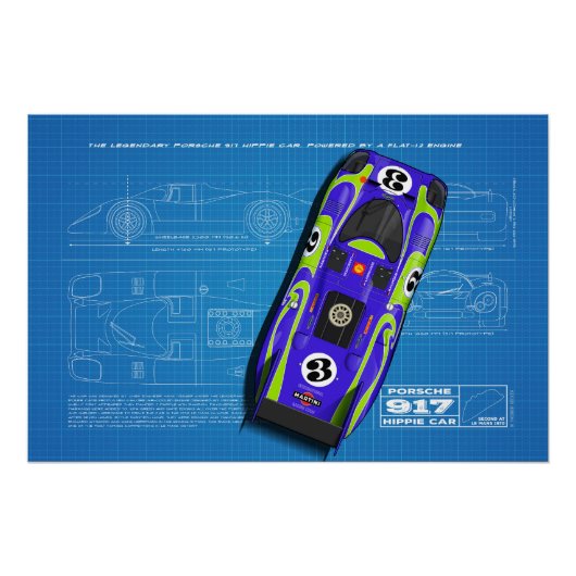 917 Hippie Car Blueprint Perfect Poster (Voorkant)