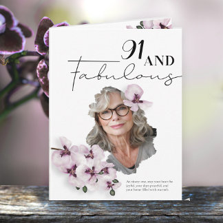 91 & Fabulous Orchid Photo Birthday Greeting Card Kaart