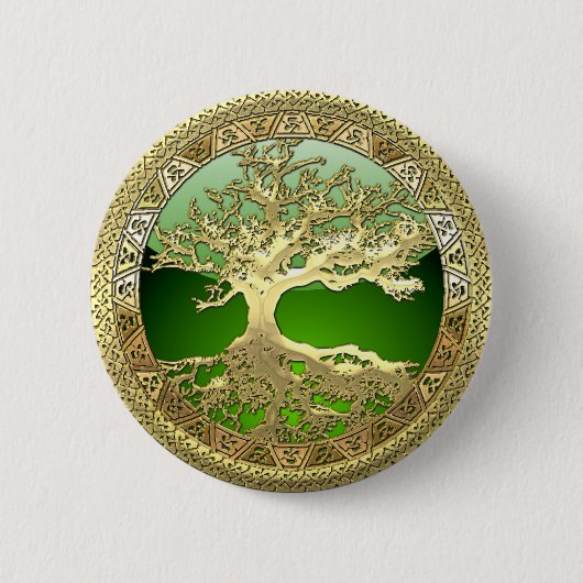 [91] Golden Celtic Tree of Life [3D] Ronde Button 5,7 Cm (Voorkant)
