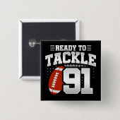 91 Jaar Oud Tackle Football Party 91e Verjaardag Vierkante Button 5,1 Cm (Voorkant /achterkant)