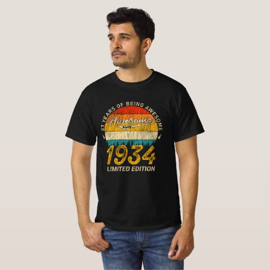 91 jaar oude Bday 1934 Geweldige 91ste verjaardags T-shirt (Voorkant volledig)