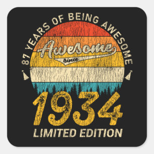 91 jaar oude Bday 1934 Geweldige 91ste verjaardags Vierkante Sticker