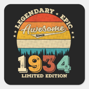 91 jaar oude Bday 1934 Geweldige 91ste verjaardags Vierkante Sticker