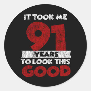 91 jaar oude dag maakte me er goed uit op 91 septe ronde sticker