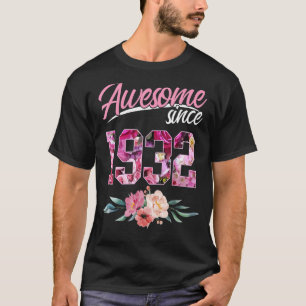 91 jaar oude Floral, Geweldige sinds 1932 Wom T-shirt