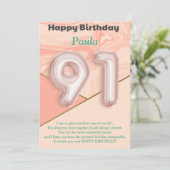 91-jarige meisjes Happy Birthday-kaart (Staand voorkant)