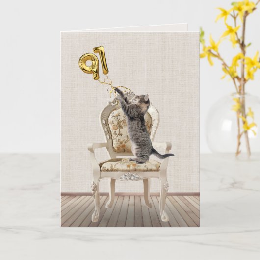 91e Birthday-ballonnen en tablet-pc Kaart (Gele Bloem)