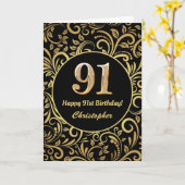 91e Birthday Black en Gold Floral Pattern Kaart (Gele Bloem)