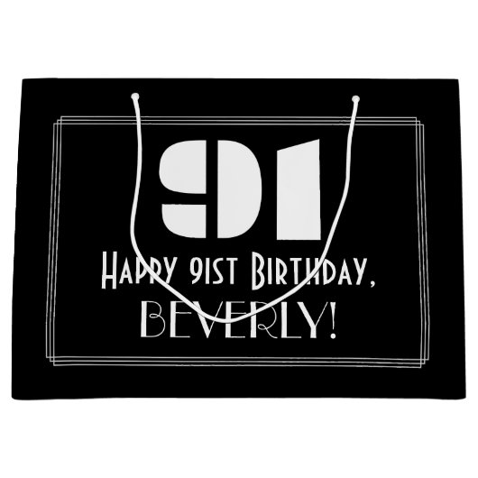 91e verjaardag ~ Art Deco geïnspireerd look "91" + Groot Cadeauzakje (Voorkant)