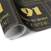 91e verjaardag - Art Deco geïnspireerde look "91" Cadeaupapier (Rol Hoek)