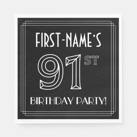 91e verjaardag: Art Deco Style + aangepaste naam Servet (Voorkant)