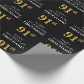 91e verjaardag: Elegant, zwart, Faux Gold look Cadeaupapier (Hoek)