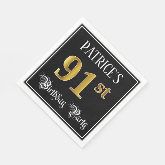 91e verjaardag — Fancy script, Faux Gold look Servet (Hoek)