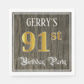 91e verjaardag — Faux Gold & Faux Wood Servet (Voorkant)