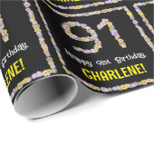 91e verjaardag: Floral Flowers Number, Custom Name Cadeaupapier (Rol Hoek)