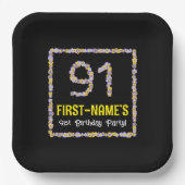 91e verjaardag: Floral Flowers Number, Custom Name Papieren Bordje (Voorkant)