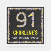 91e verjaardag: Floral Flowers Number, Custom Name Servet (Voorkant)