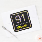 91e verjaardag: Floral Flowers Number, Custom Name Vierkante Sticker (Envelop)