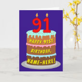 91e verjaardag: Fun Cake and Candles + Custom Name Kaart (Gele Bloem)