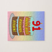 91e verjaardag: Fun Cake and Candles + Custom Name Legpuzzel (Horizontaal)