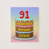 91e verjaardag: Fun Cake and Candles + Custom Name Legpuzzel (Verticaal)