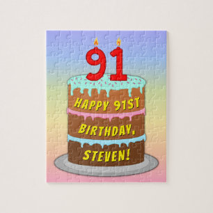 91e verjaardag: Fun Cake and Candles + Custom Name Legpuzzel