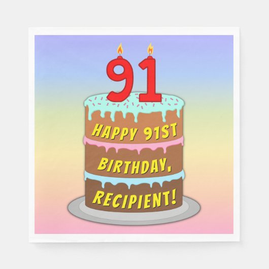 91e verjaardag: Fun Cake and Candles + Custom Name Servet (Voorkant)