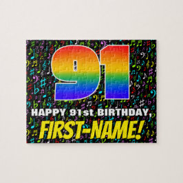 91e verjaardag — Fun, Colorful Music Symbols & "91 Legpuzzel