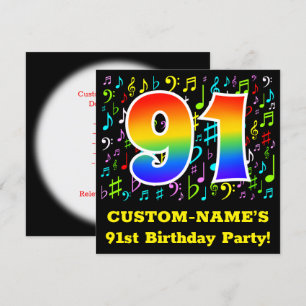 91e verjaardag: Fun Music Symbols, Rainbow 91 Kaart