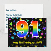 91e verjaardag: Fun Stars Pattern, Rainbow 91, naa Briefkaart (Voorkant / Achterkant)