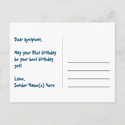 91e verjaardag: Fun Stars Pattern, Rainbow 91, naa Briefkaart (Achterkant)