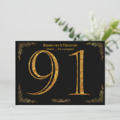 91e verjaardag,Gatsby styl,zwarte goudglitter Kaart (Staand voorkant)
