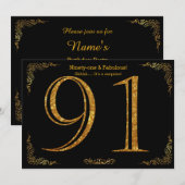 91e verjaardag,Gatsby styl,zwarte goudglitter Kaart (Voorkant / Achterkant)