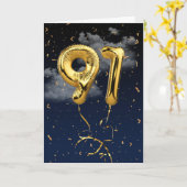 91e verjaardag Gold Mylar ballon en Confetti-kaart Kaart (Gele Bloem)